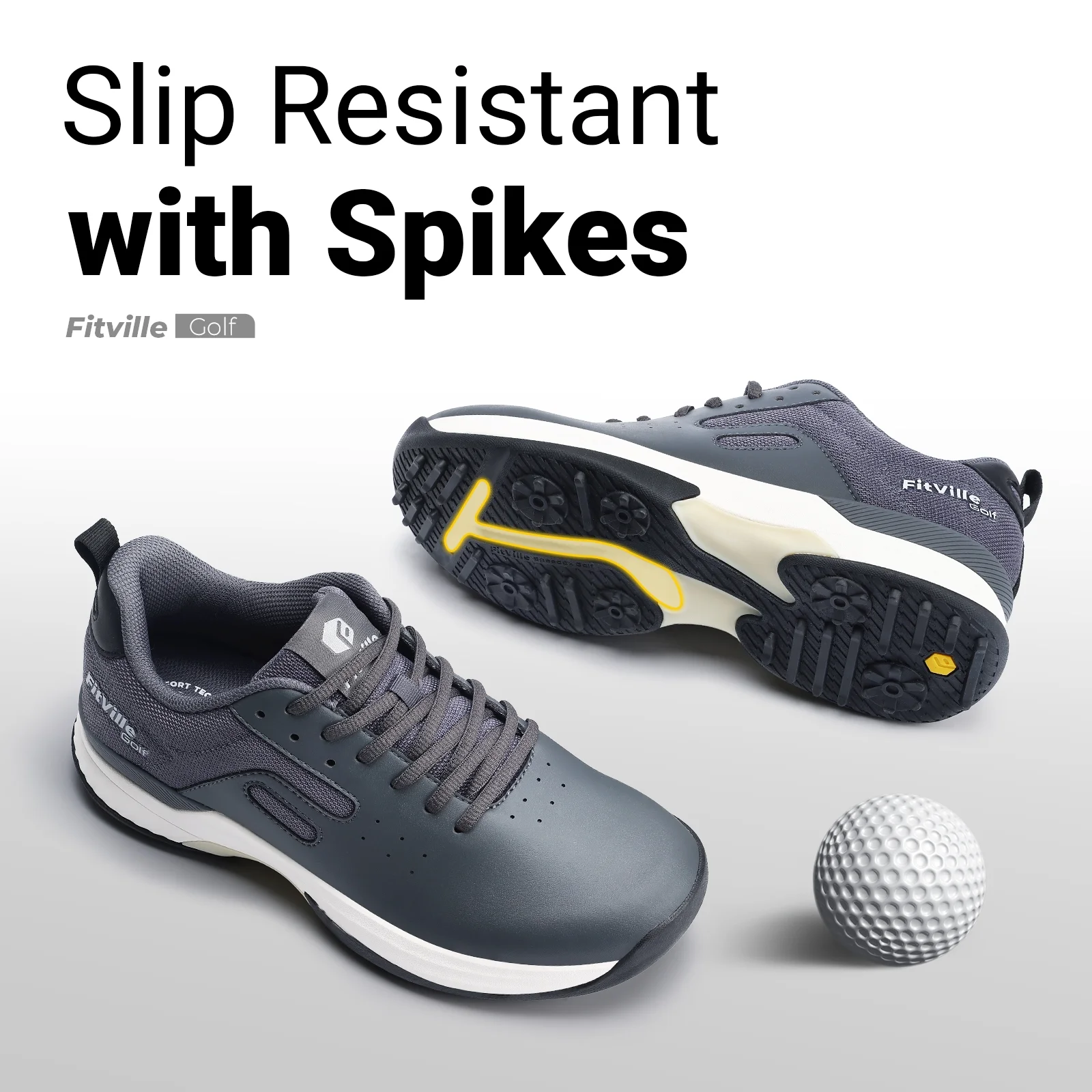 FitVille Professional Mens Golf Shoes Extra Wide Spiked Golf Shoes for Men Waterproof ( Basalt Gray, 14 Wide) - Curated Treasures Market