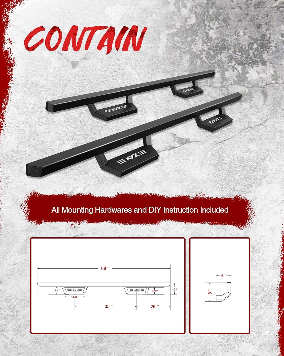 KYX Running Boards for 2019 2020 2021 2022 Gladiator JT 4 Doors, 5 inches Car Door Side Steps Nerf Bars Step Rails