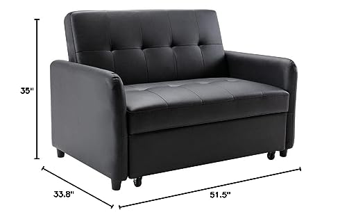 2-in-1 Pull-Out Sofa Bed, Loveseat Convertible Sofa, Convertible Lounge Chair, Sleeper Couch Bed with Dual USB Ports Adjustable Backrest, for Small Room Apartment, Easy Assembly, Brown