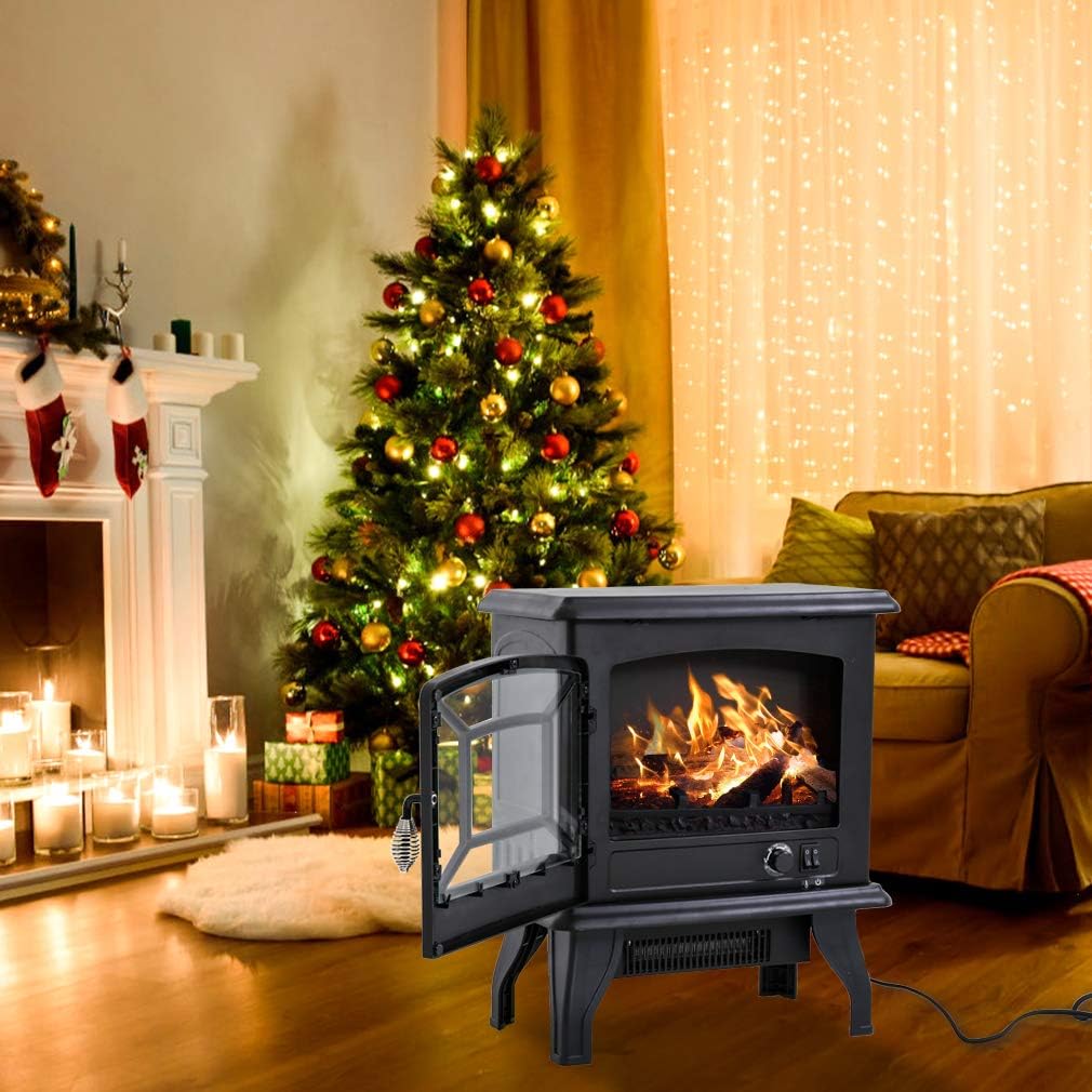 Electric Fireplace Heater 20" Freestanding Fireplace Stove Portable Space Heater with Thermostat for Home Office Realistic Log Flame Effect 1500W CSA Approved Safety 20" Wx17 Hx10 D,Black Pack of 2