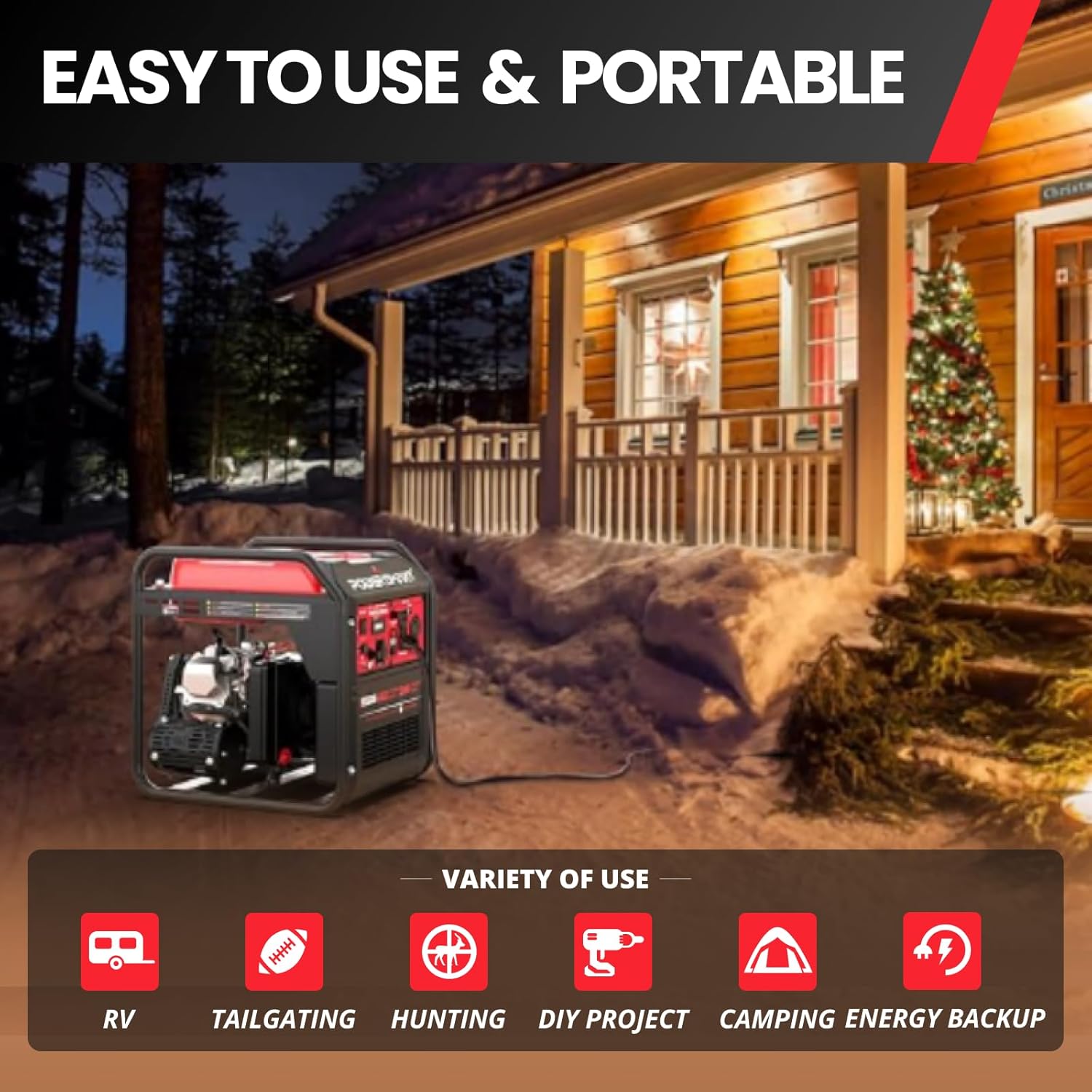 PowerSmart 4450-Watt Open Frame Inverter Generator, CO Protector, RV-Ready, Eco-Mode, Gas Powered Generator for Outdoor, Home