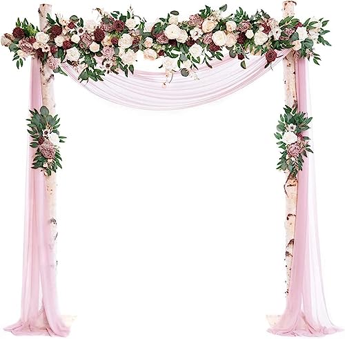 Wedding Decorations,Artificial Flowers, Artificial Wedding Arch Flowers Kit,3pcs Flower Swags & 1pcs Drapes, Wedding Flowers Garlands Floral Arrangement Swag for Ceremony,One Size,Pink