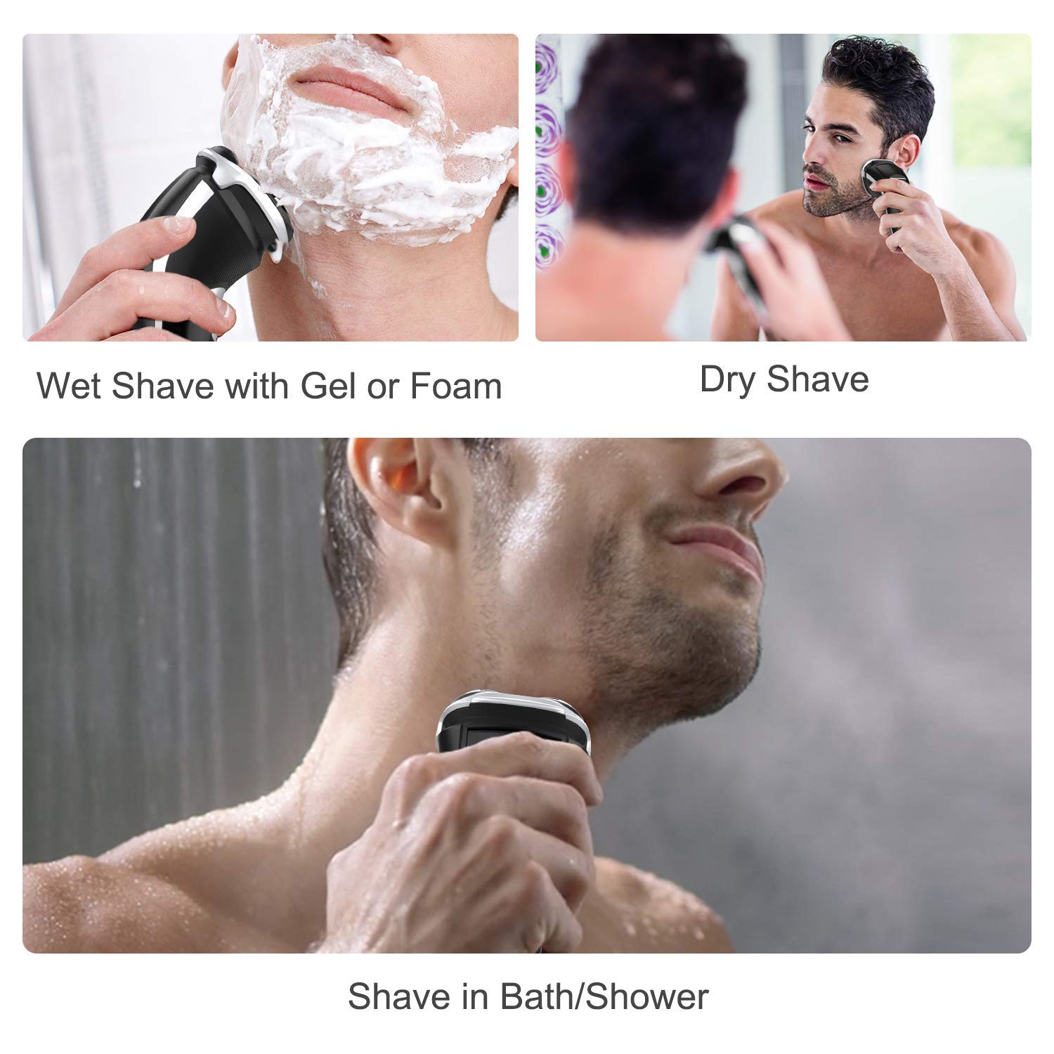 MAX-T Men's Electric Shaver - Corded and Cordless Rechargeable 3D Rotary Shaver Razor for Men with Pop-up Sideburn Trimmer Wet and Dry Painless 100-240V Black Pack of 2