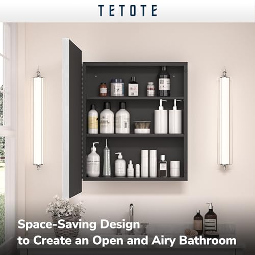 TETOTE 40x30 Inch Medicine Cabinet Silver Framed Bathroom with Mirror Aluminum Framed Surface or Recessed Wall-Mounted Medicine Cabinets Beveled Mirror with Storage 2 Door Modern Farmhouse