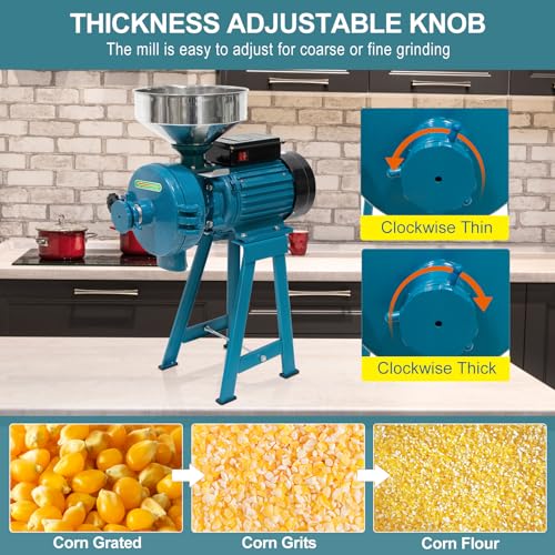 NAIZEA Grain Mills Wet Dry Cereals Grinder, Electric Grain Mill Grinder Corn Mill, Heavy Duty 3000W 110V Commercial Grain Grinder Machine, Wheat Feed Mill Flour Mill with Funnel (Dry & Wet Grinder)