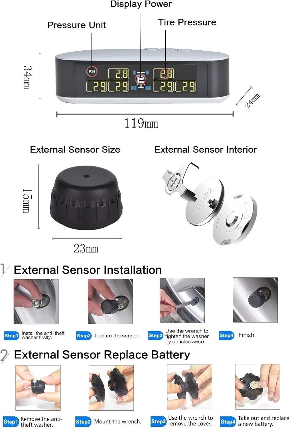 INFITARY RV TPMS Tire Pressure Monitoring System Truck Trailer Real Time Monitor Tire Pressure Temperature Air Leakage Battery Auto Alarm 6 Anti-Theft External Cap Sensor for 4-6 Tires' Car Pickup Tow