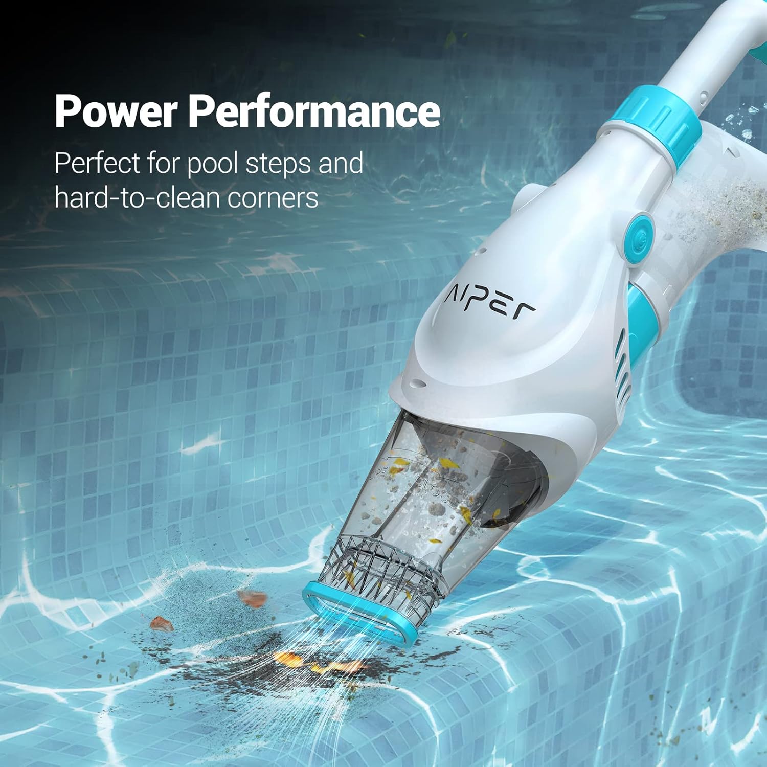 AIPER Pool Vacuum Cordless - Handheld Rechargeable Cleaner | 60 Min Run Time, Spa Vacuum for Hot Tub, Strong Suction for Above Ground & Inground Pools - Pilot H1