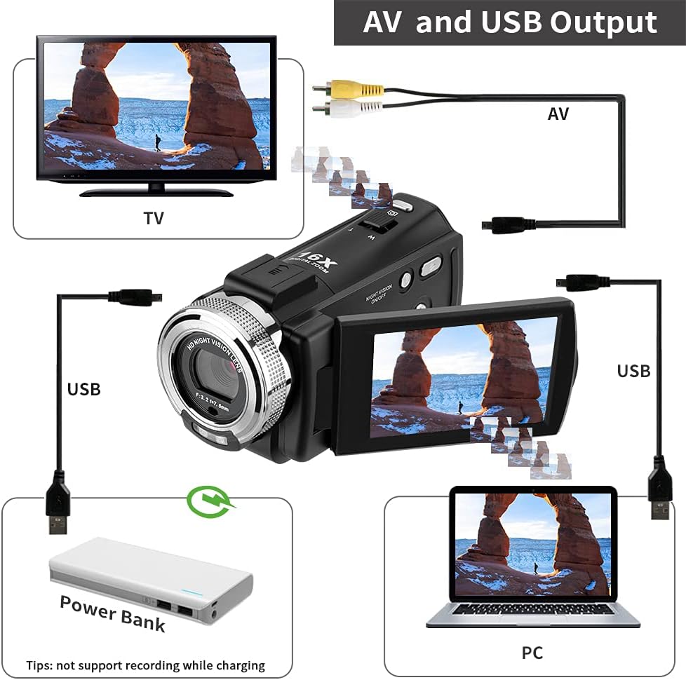 Video Cameras Night Vision Camera ORDRO V12 Digital Camcorder, 1080P YouTube Camcorder, 3'' LCD Screen 16X Digital Zoom Video Recorder with IR Night Vision Light, Remote Control, 2 Batteries