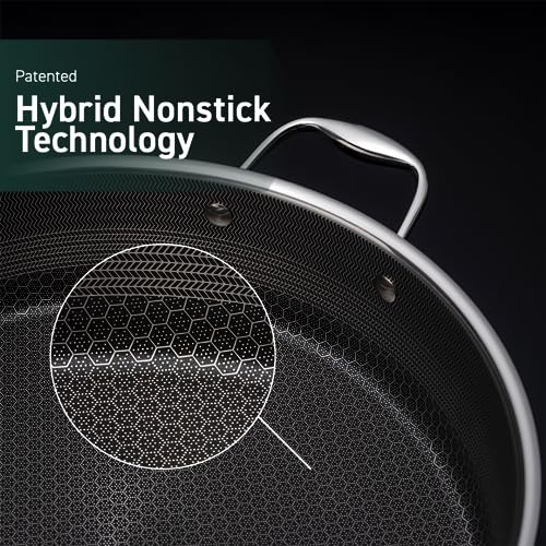 HexClad Hybrid Nonstick Deep Sauté Pan and Lid, Chicken Fryer, Dishwasher and Oven-Safe, Compatible with All Cooktops