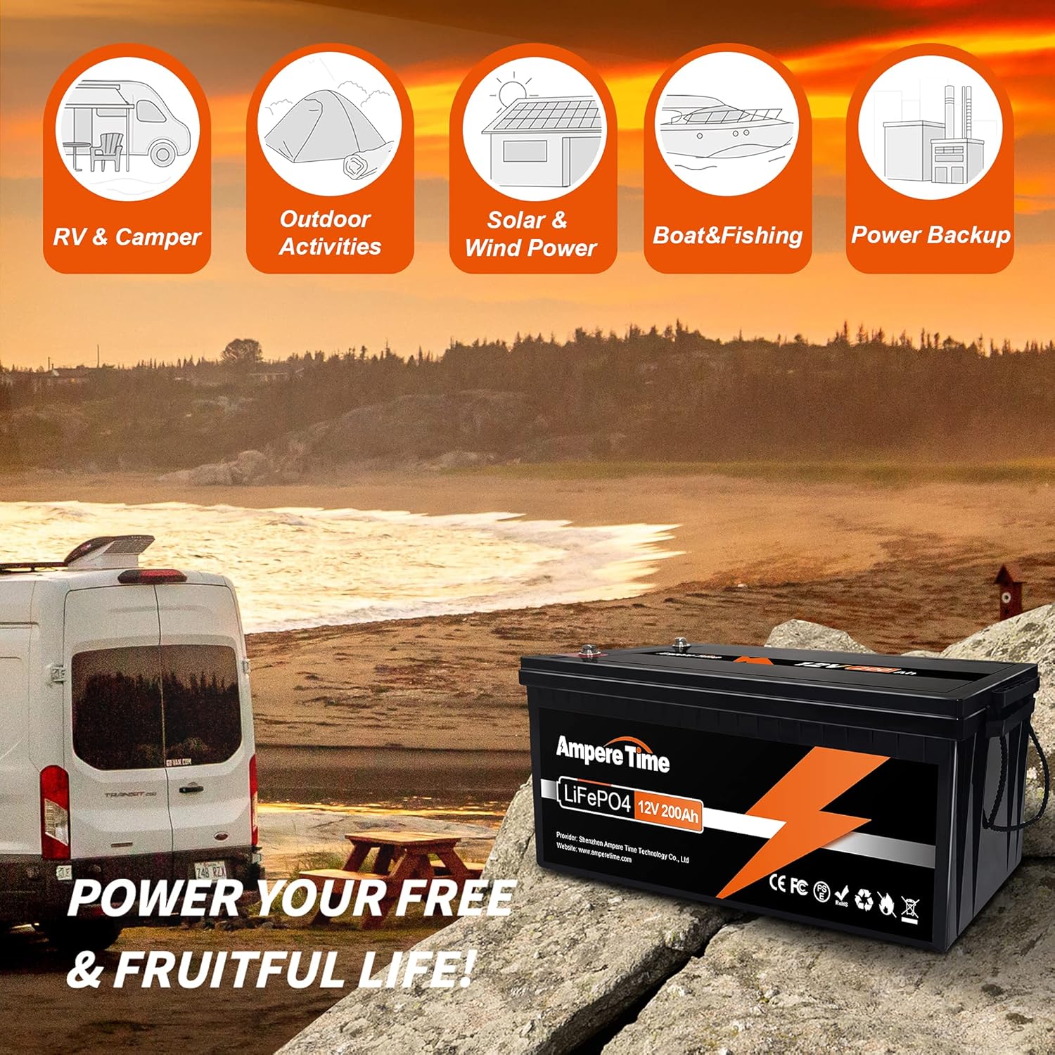 Ampere Time 12V 50Ah Lithium LiFePO4 Battery, Ideal Replacement for?12V 100Ah AGM SLA Battery, More Efficient Output & Much Lighter, 4000+ Cycles, Perfect for Boat, Security Devices, Camping, etc.