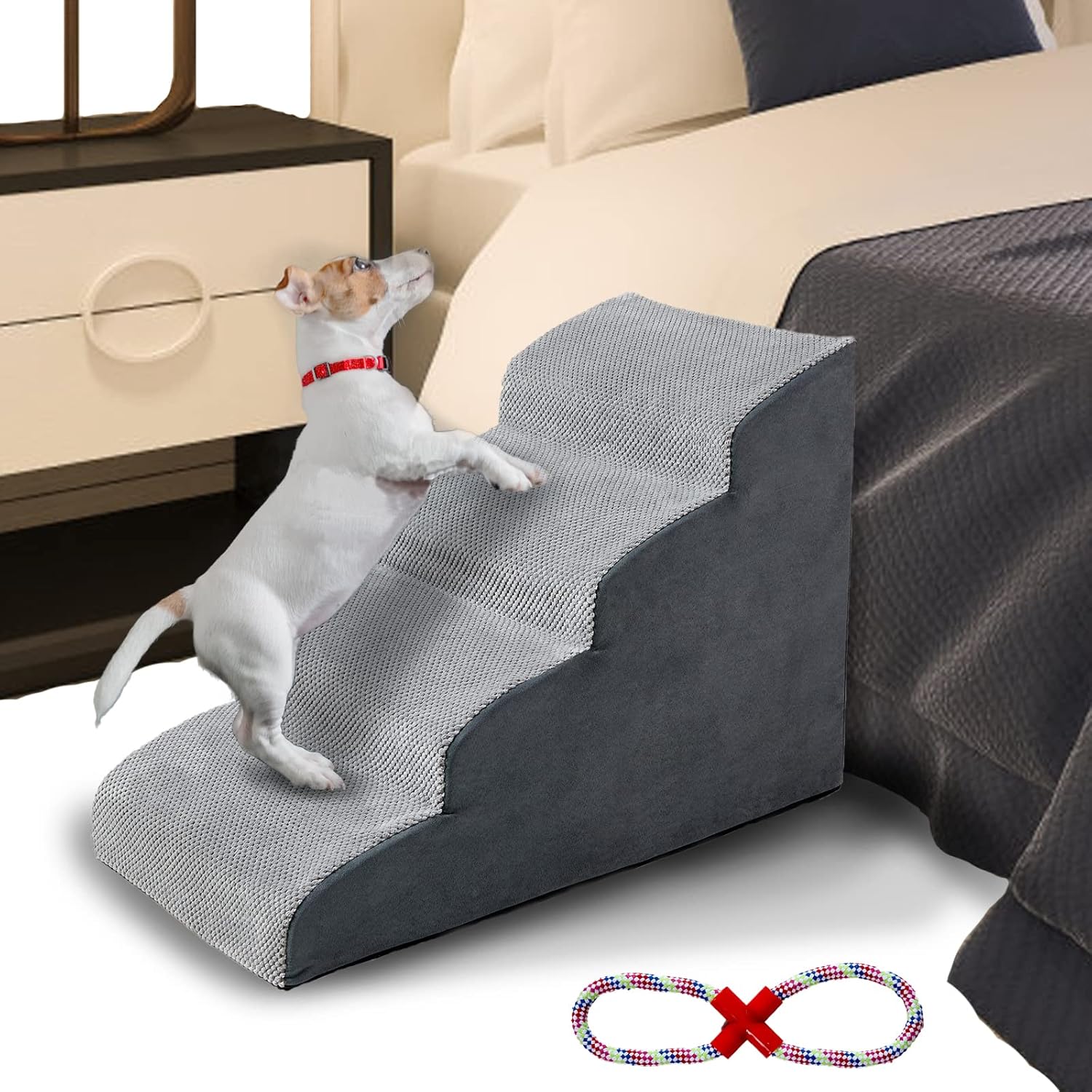 MALOROY Foam Dog Ramps, Dog Stairs Ladder Pet Ramp Stairs Non-Slip Pet Step for Older Dogs, Pet with Joint Pain, Sofa Bed Ladder for Cats (Grey)