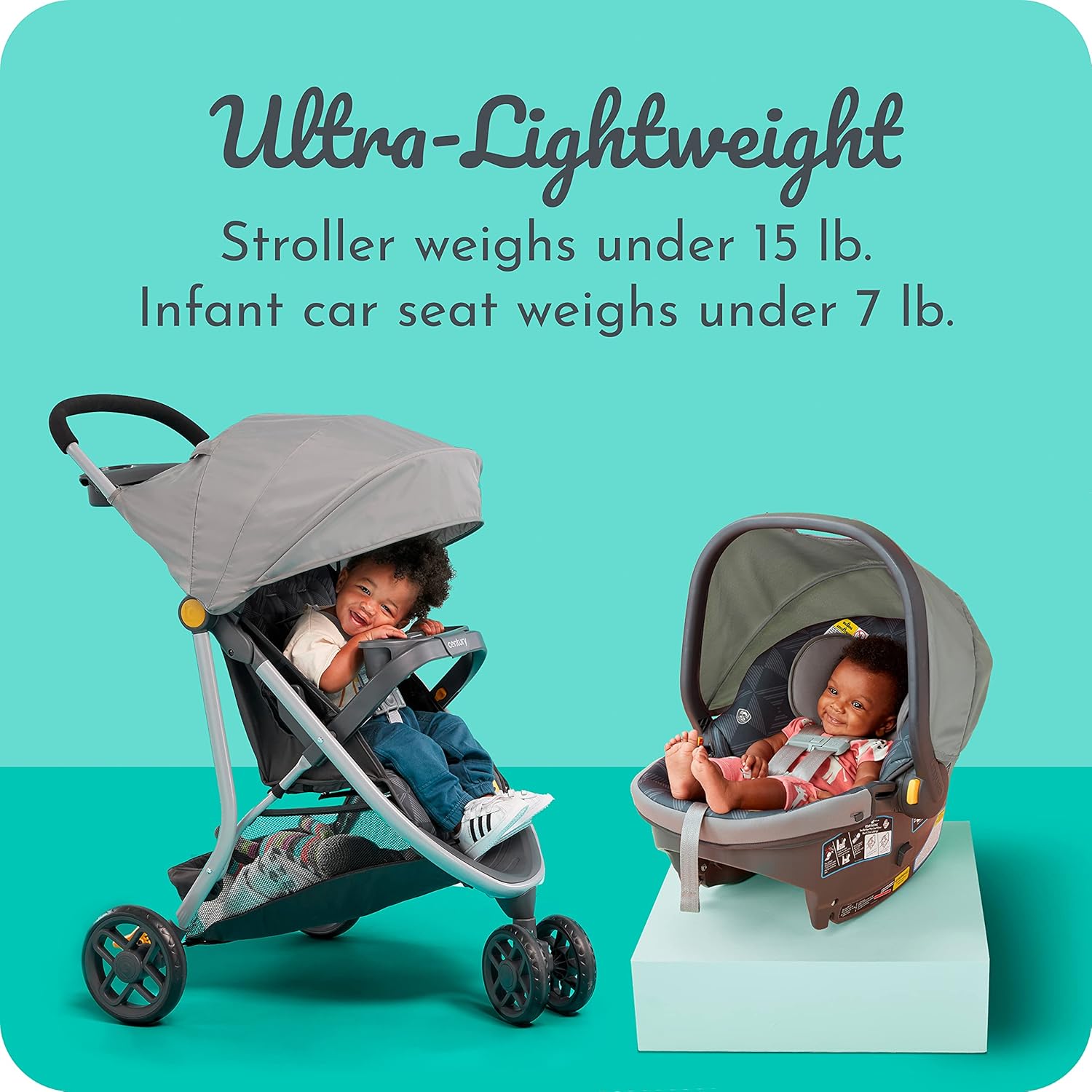Century Stroll On 3-Wheel 2-in-1 Lightweight Travel System – Infant Car Seat and Stroller Combo, Metro