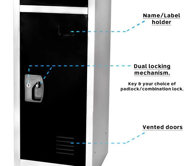 AdirOffice Large Locker w/ 3 Doors u0026 3 Hooks, Black 629-203-BLK
