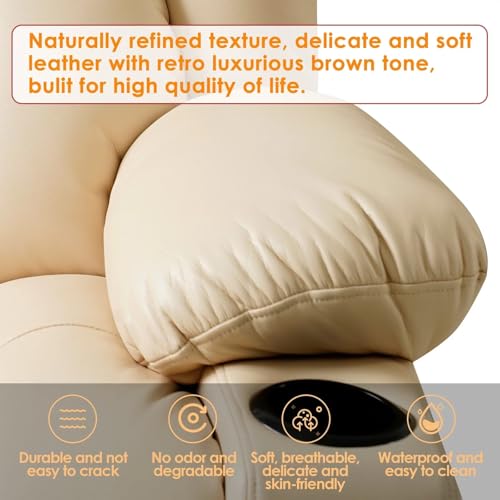 Large Power Lift Recliner Chair Recliners for Elderly, Infinite Position Recliner Chair with Heat and Massage, Breathable Leather(Beige)