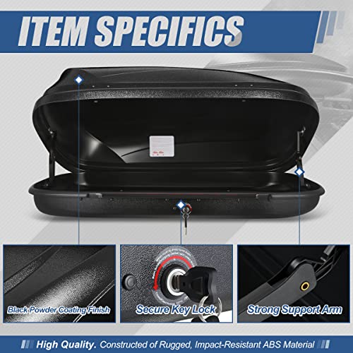 Auto Dynasty Hard Shell Roof Top Mount Car Storage Travel Luggage Box Cargo Carrier, 53 (L) x 34 (W) x 15 (H) Inches, Capacity 110 Pounds, 11 Cubic Feet (Tool-Free Install), Glossy Black Finish