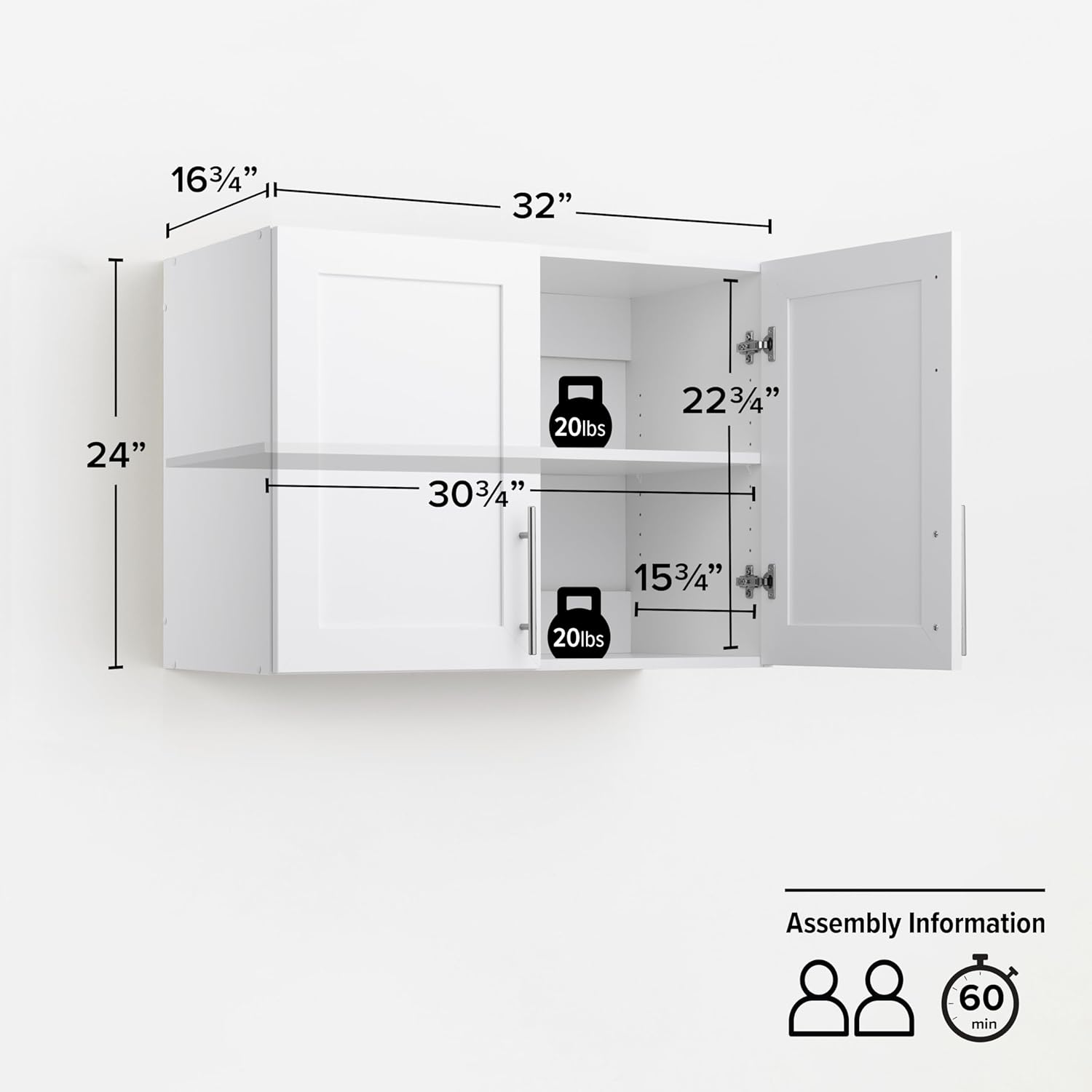 Prepac Elite 6 Piece Panel Doors Closet Organizer System, White Set, Bathroom, Pantry Wall and 3 Storage Cabinets, 16.75" D x 96" W x 89" H