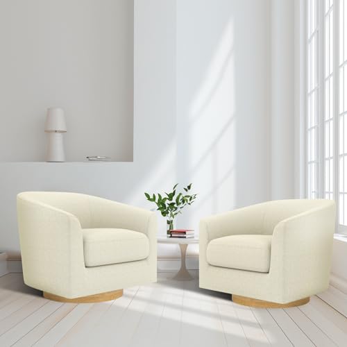 MUUEGM Swivel Accent Chair Armchair, Round Barrel Chairs Linen Fabric for Living Room Bedroom Walnut Brown