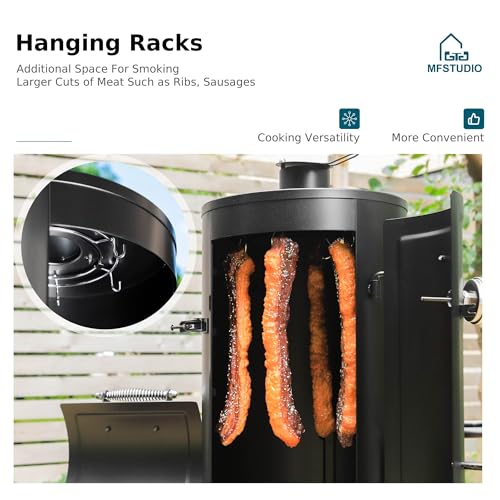 MFSTUDIO Heavy Duty Smoker, X-Large Charcoal Grill with Offset Smoker, 942 sq.in. Cooking Area, For Outdoor Camping Family & Friends Gathering, Black
