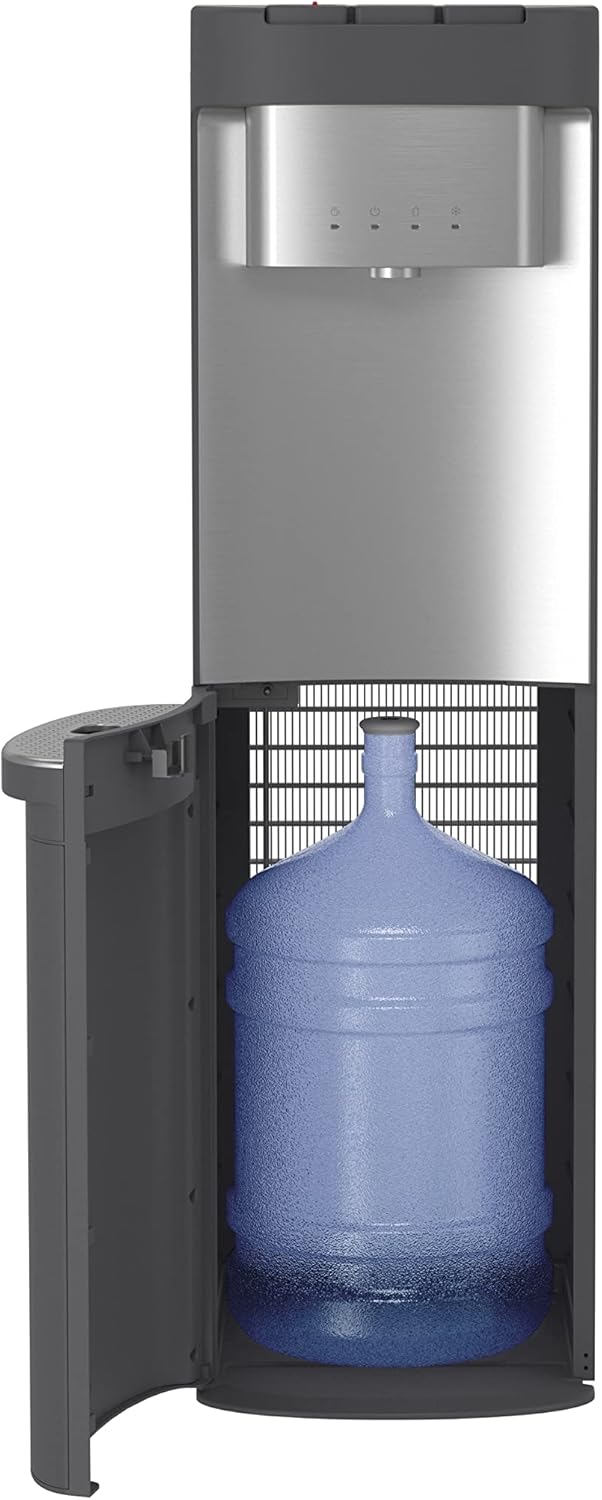 GE Bottom-Loading Tri-Temperature Water Dispenser | 5 Gallon Water Cooler for Home or Office | 3 Temperature Settings | Taller 13" Dispenser Height | No Lift Bottom Loading | LED Light | Charcoal