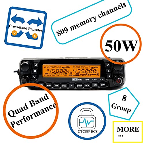 TYT TH-9800D Quad Band 50W Cross-Band Mobile Radio, 10M/6M/2M/70CM Mobile Transceiver, A+B Dual Band Two Way Radio