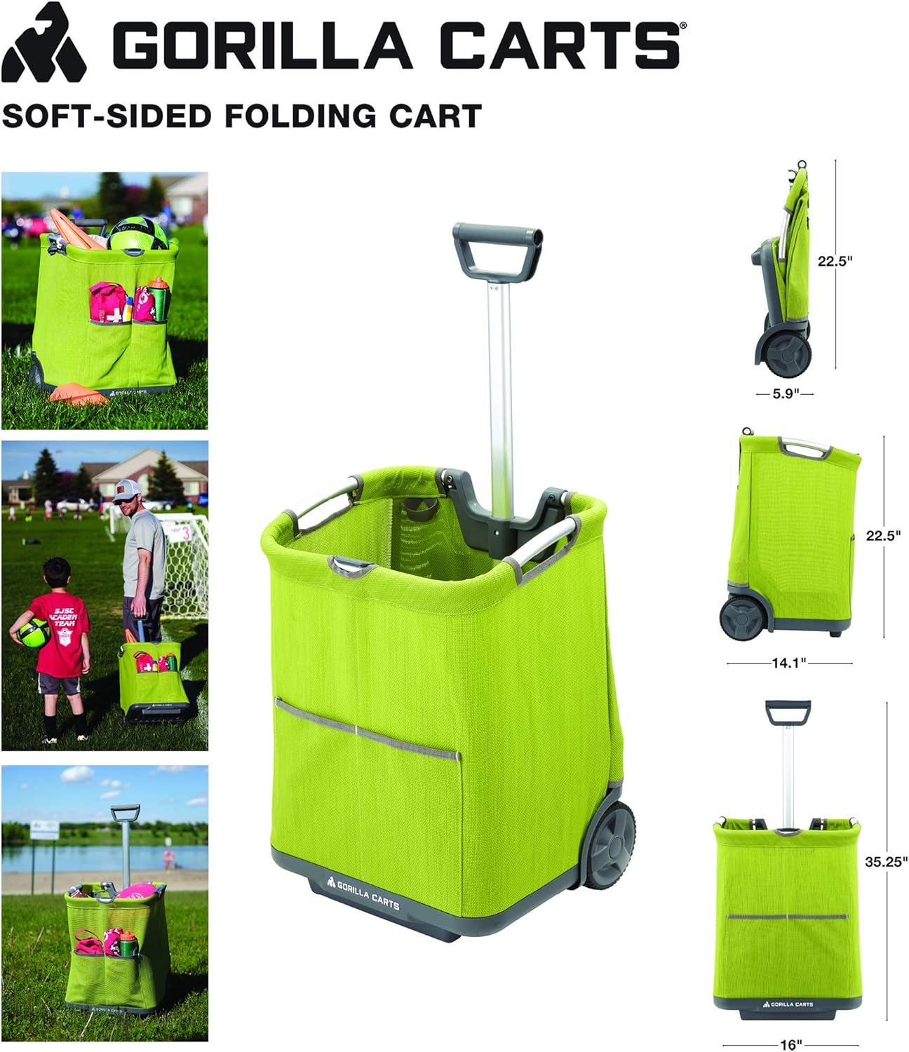 Gorilla Carts GCSS-11G-COM Collapsible Soft-Sided Folding Cart, Green