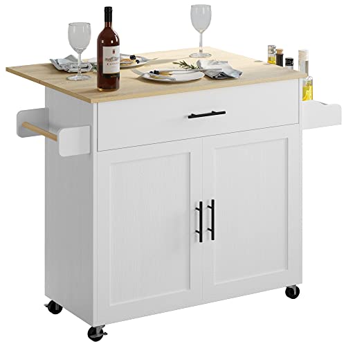 IRONCK Rolling Kitchen Island Table on Wheels with Drop Leaf, Storage Cabinet, Drawer, Spice/Towel Rack, Kitchen Cart, 47.25" Wide Black