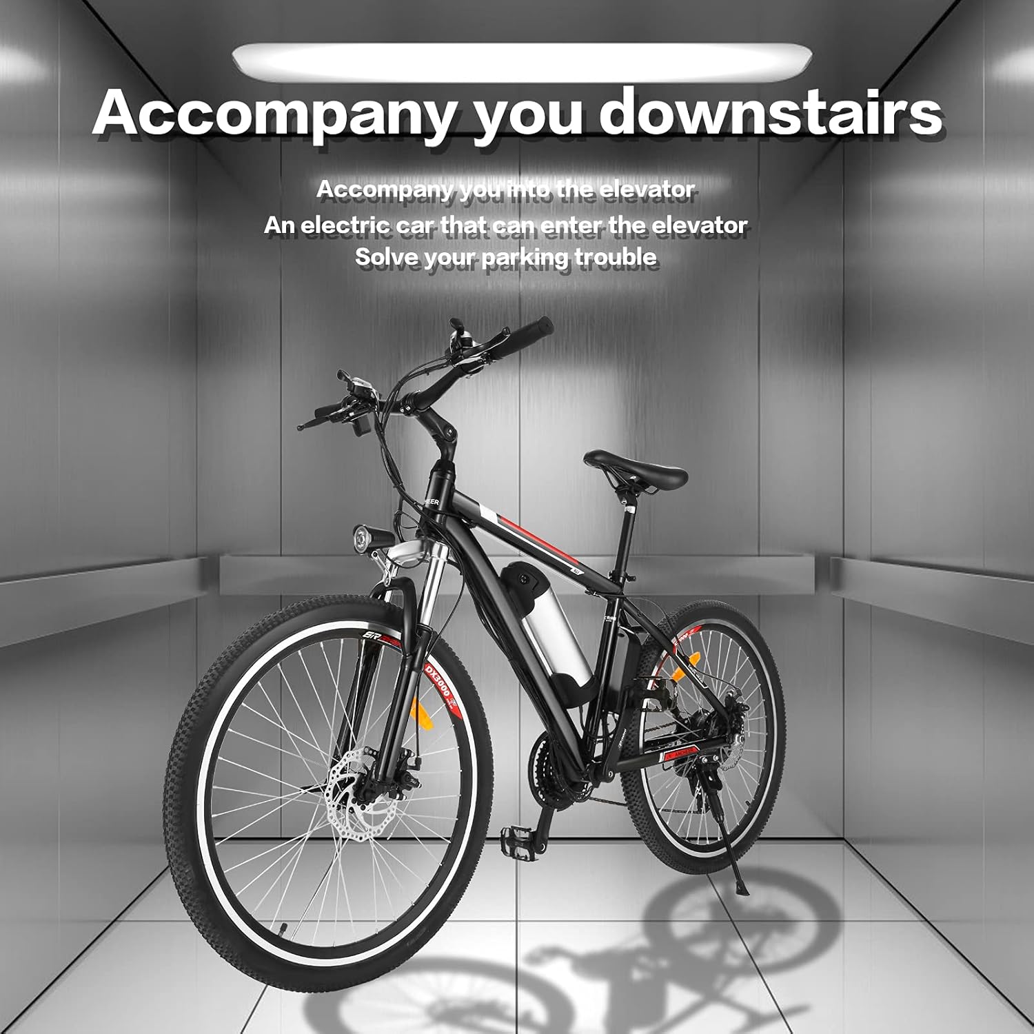 Kemanner 26 inch Electric Mountain Bike 21 Speed 36V 8A Lithium Battery Electric Bicycle for Adult (Black/Red)