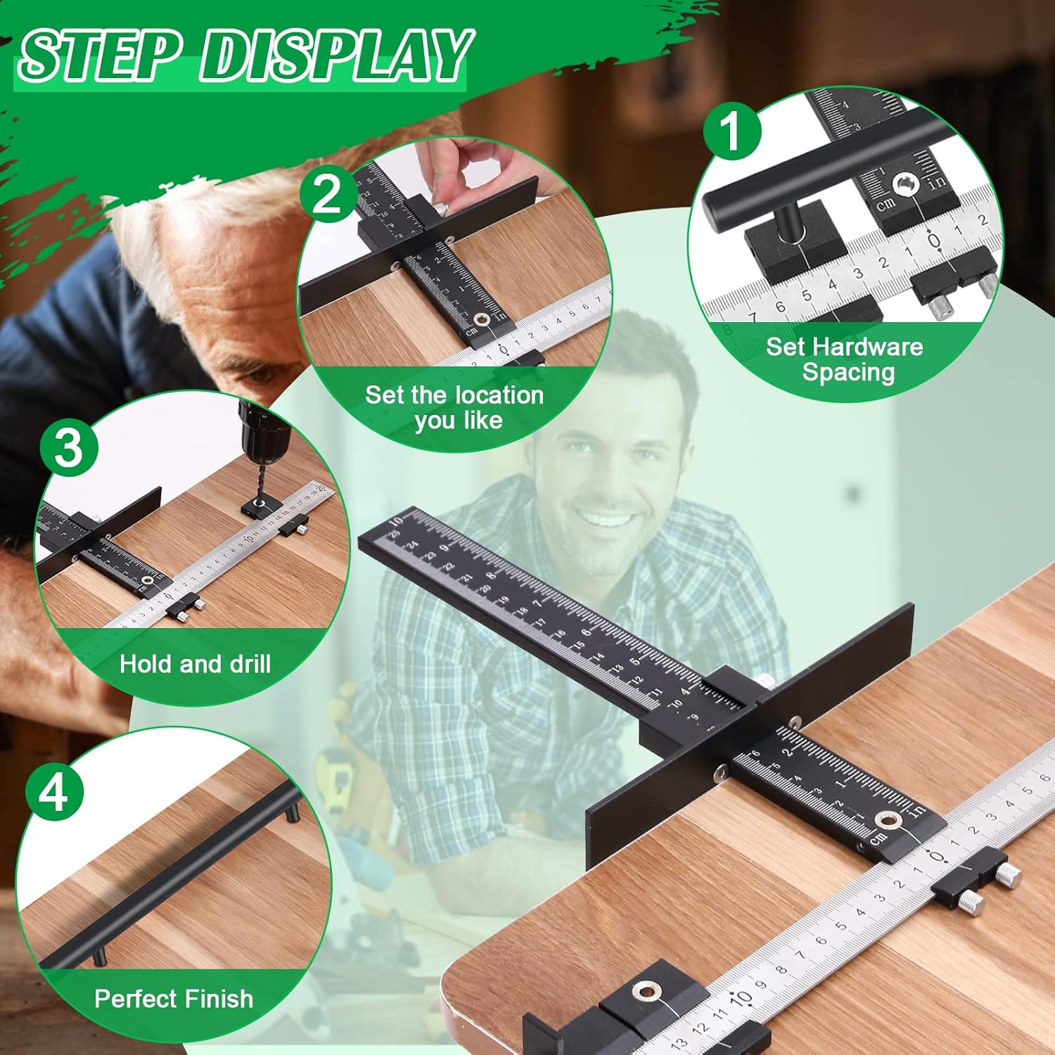 ASCENDAS Cabinet Hardware Jig, Aluminum Alloy Cabinet Jig for Handles and Pulls, Drill Guide Sleeve Drawer Pull Jig Tool for Cabinet Doors Knobs and Drawer Pulls