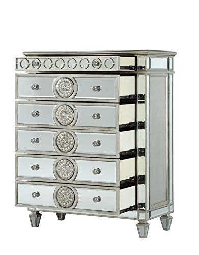 Knocbel Glam 6-Drawer Mirrored Storage Chest with Crystal Like Knobs and Tapered Legs, Living Room Bedroom Dresser Chest of Drawers, 44" L x 21" W x 56" H (Mirrored)