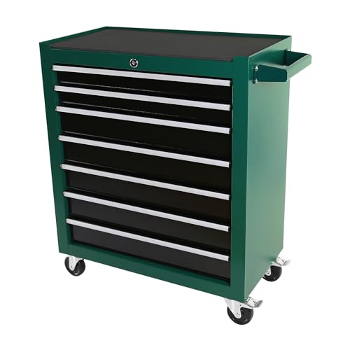 5 Drawers Rolling Tool Chest Cabinet with Wheels, Tool Storage Cart and Tool Box Organizer with 7 Extra Storage Boxes for Garage, Warehouse and Workshop, Blue & Grey