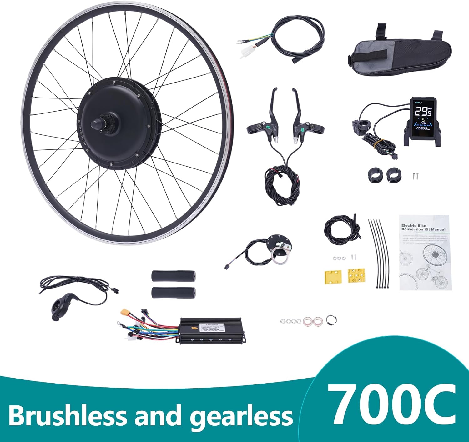 E-Bike Rear Wheel Conversion Kit, 48V 1000W Electric Bicycle Conversion Kit E-Bike Motor Kit with LCD Display, 700C Rear Wheel Powerful Motor E-Bike Conversion Kit 5 Gears Controller