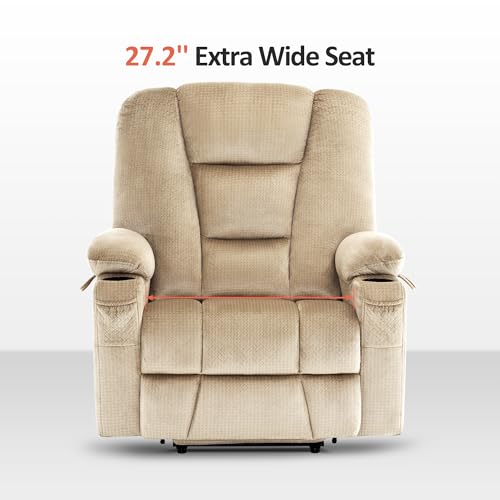 MCombo Small Power Lift Recliner Chair with Massage and Heat for Petite People, Cup Holders, USB Ports, Side Pockets, Fabric 7569 (Small-Regular, Brown)