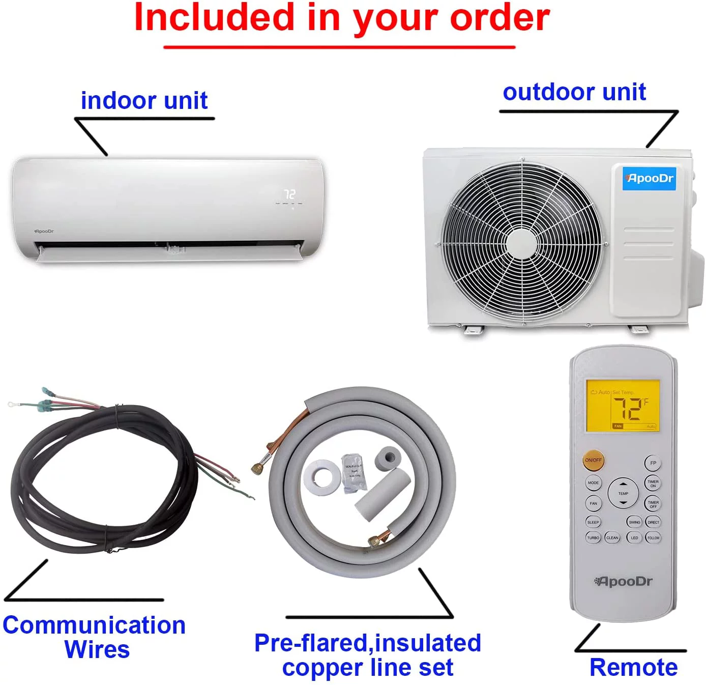 ApooDr 12000 BTU Mini Split Air Conditioner Ductless Inverter System 16.8 SEER with Heat Pump 220V 1 Ton,with Installation Kit