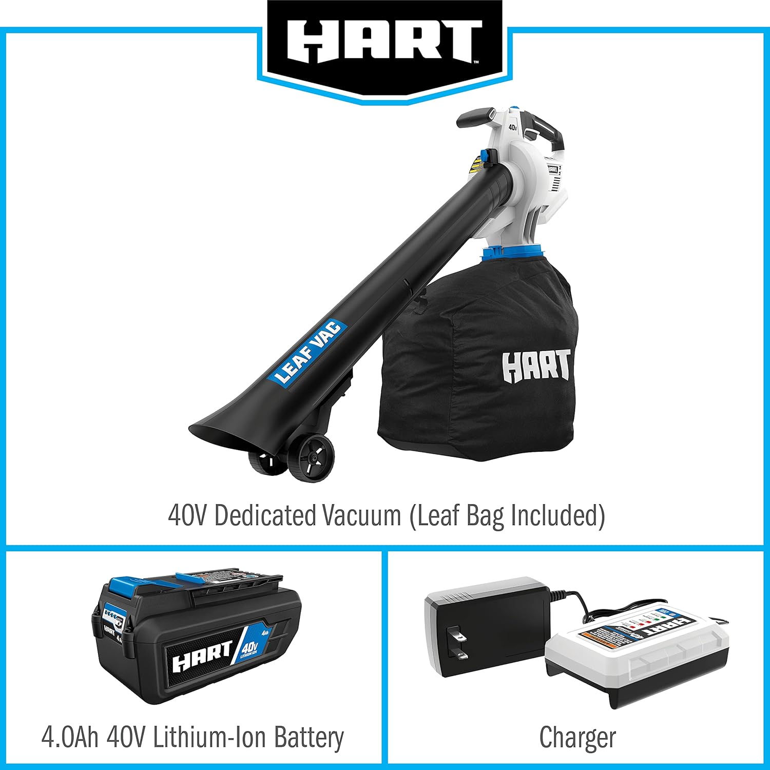 Hart 40V Cordless Leaf Vacuum Kit (Includes 4.0Ah Li-Ion Battery + Charger)