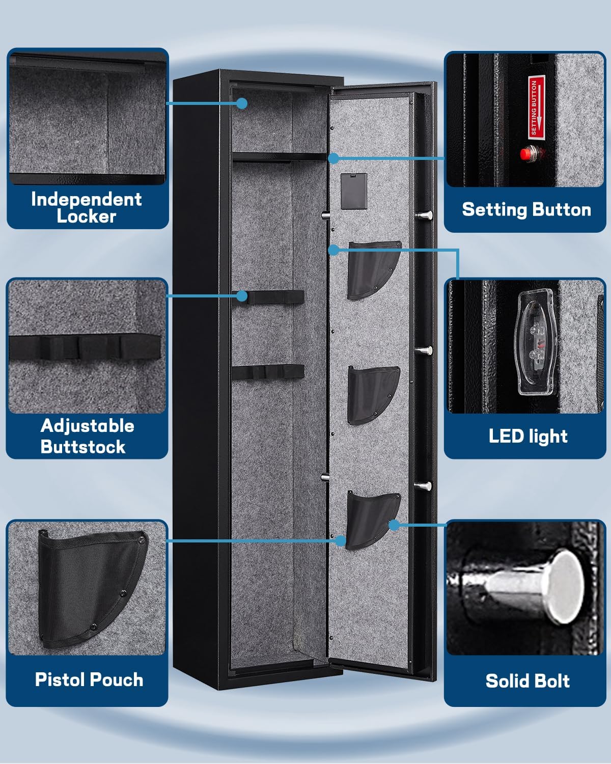 6-5 Gun safe,Gun Safes for Home Rifle and Pistols,Quick Access Rifle safe,Gun Cabinets for Rifles and Shotguns with Adjustable Rifle Rack,Pockets and Shelf