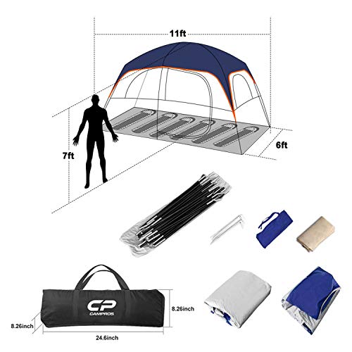 CAMPROS Tent-6/8-Person-Camping-Tents, Waterproof Windproof Family Tent with Top Rainfly, 4 Large Mesh Windows, Double Layer, Easy Set Up, Portable with Carry Bag, for All Seasons
