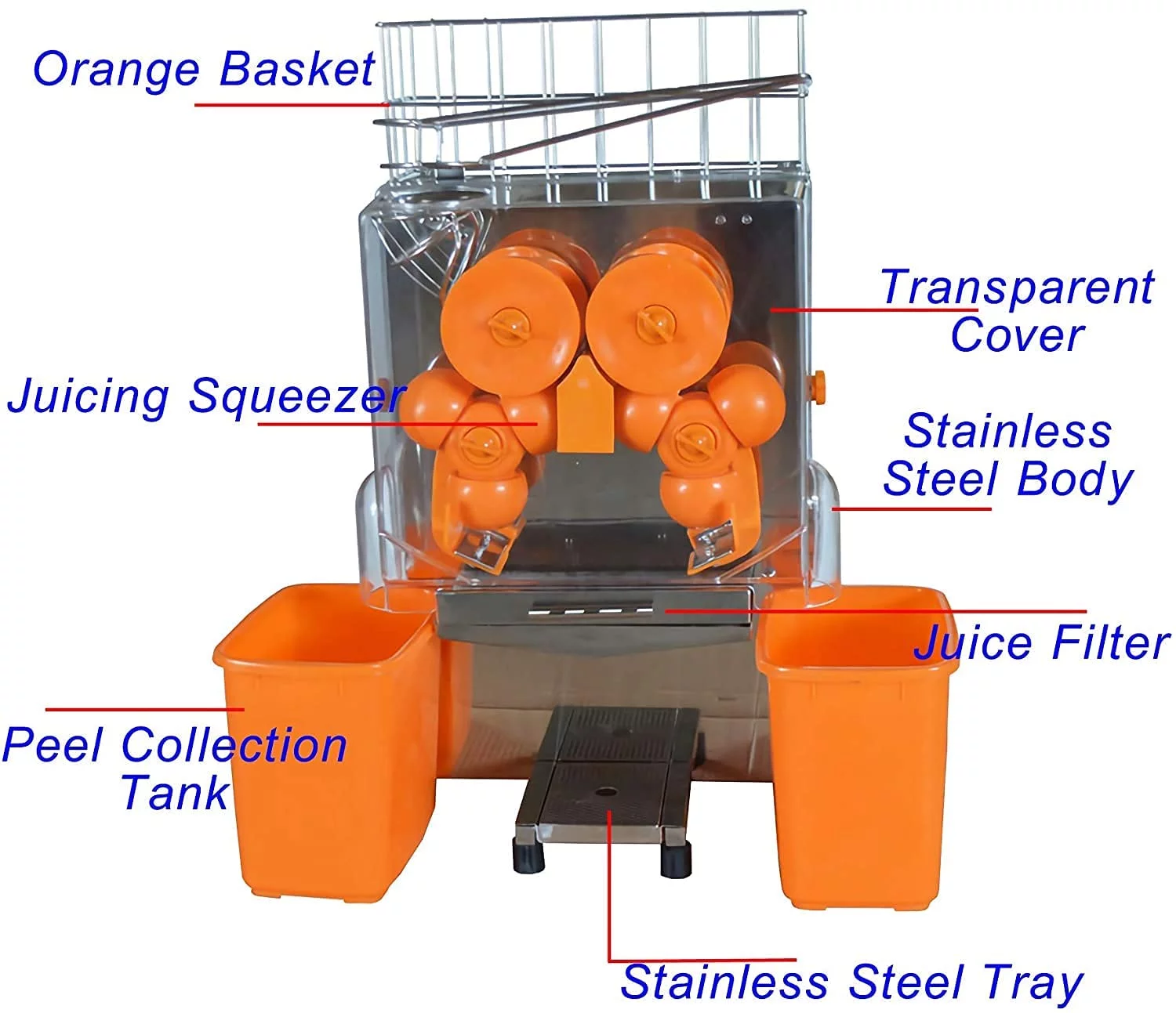 PreAsion 110V Commercial Orange Juice Machine Electric Orange Press Juicer Citrus Juice Squeezer with Plastic Basket with Scraper for Home Commercial Use