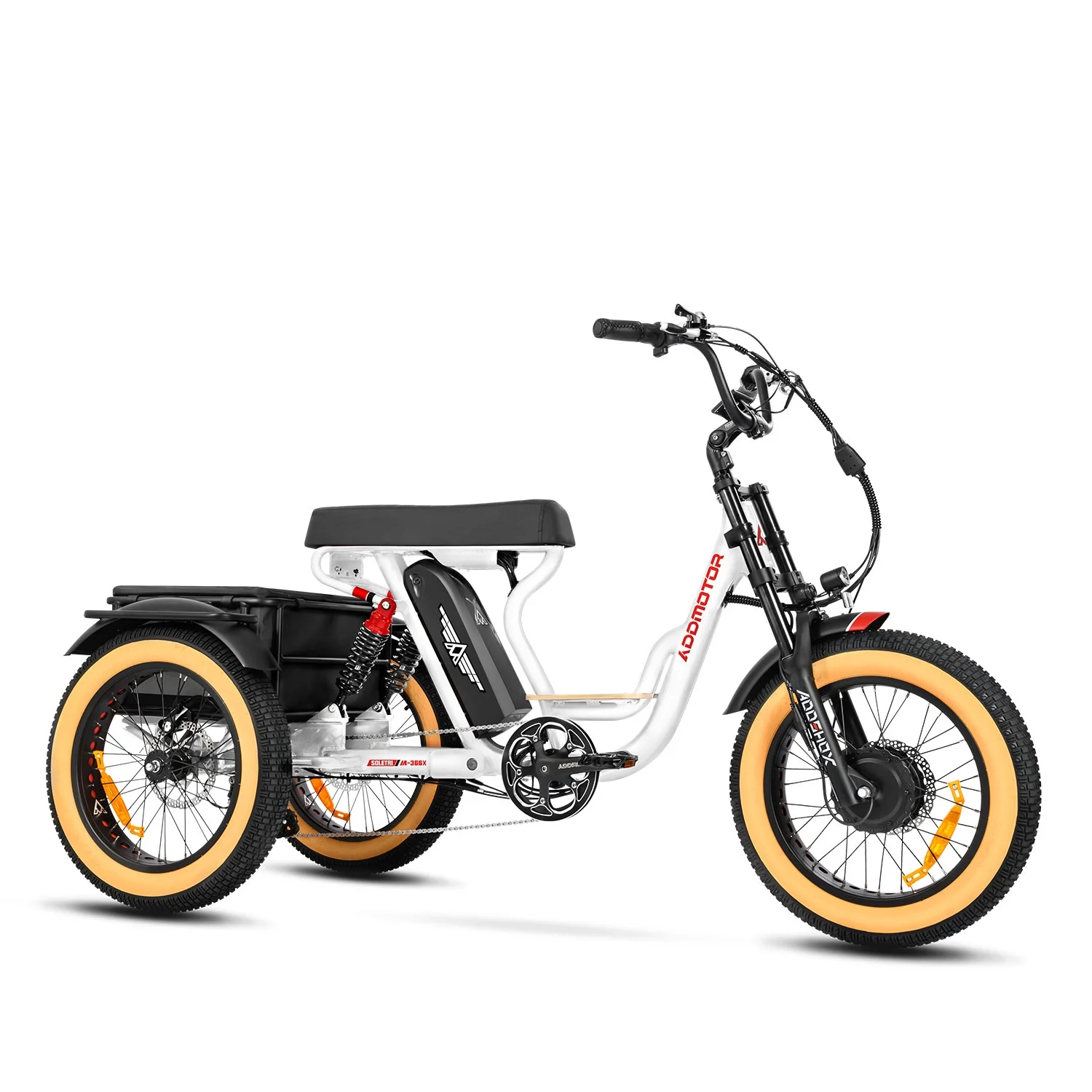 Addmotor Electric Tricycle for Adults, 750W 85MI Dual Suspension Electric Trike, 20'' Fat Trie 48V 20Ah Removable Battery, Beach Cruiser 3 Wheel Electric Bike with Parking Brake & Banana Seat, M-366X - Curated Treasures Market