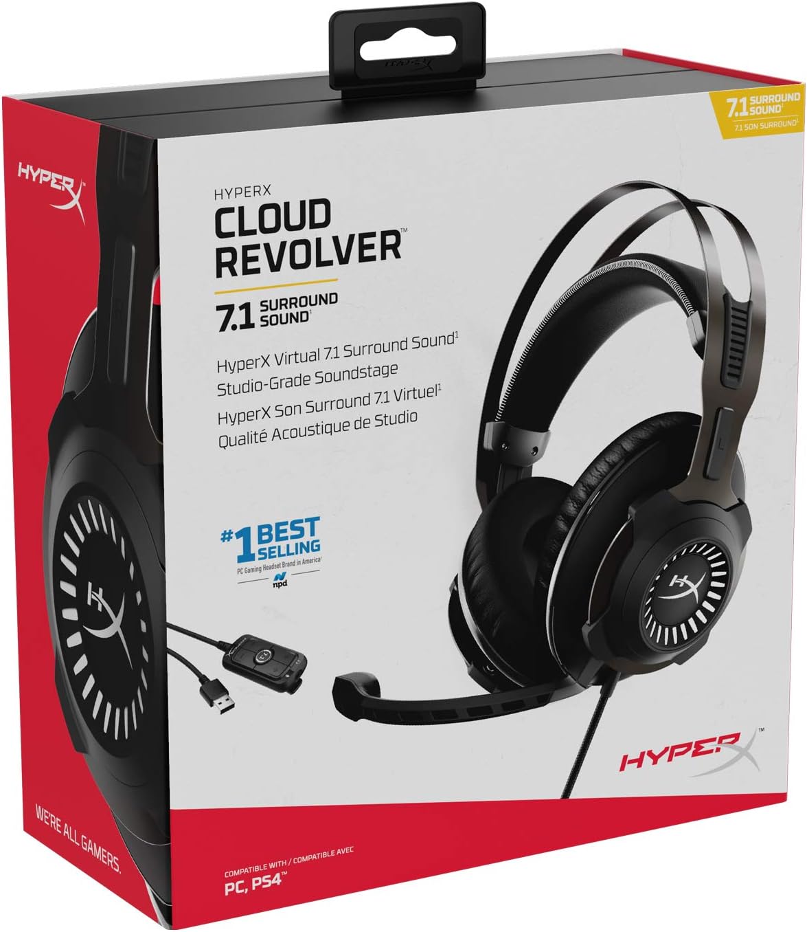 HyperX Cloud Revolver - Gaming Headset with HyperX 7.1 Surround Sound, Signature Memory Foam, Premium Leatherette, Steel Frame, Detachable Noise-Cancellation Microphone