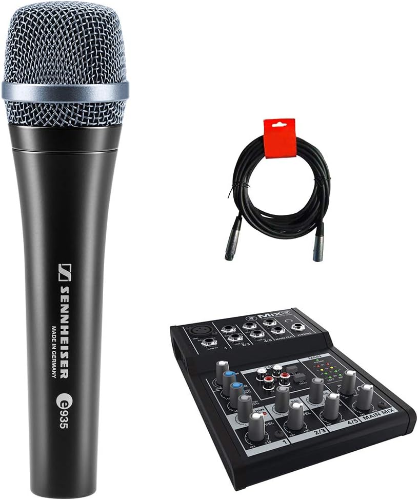 Sennheiser e935 Handheld Cardioid Dynamic Microphone Bundle with Mackie Mix5 5-Channel Compact Mixer & XLR Cable