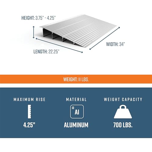 EZ-ACCESS Transitions Portable Self Supporting Aluminum Modular Entry Threshold Ramp Ideal for Doorways and Raised Landings, 6 Inch