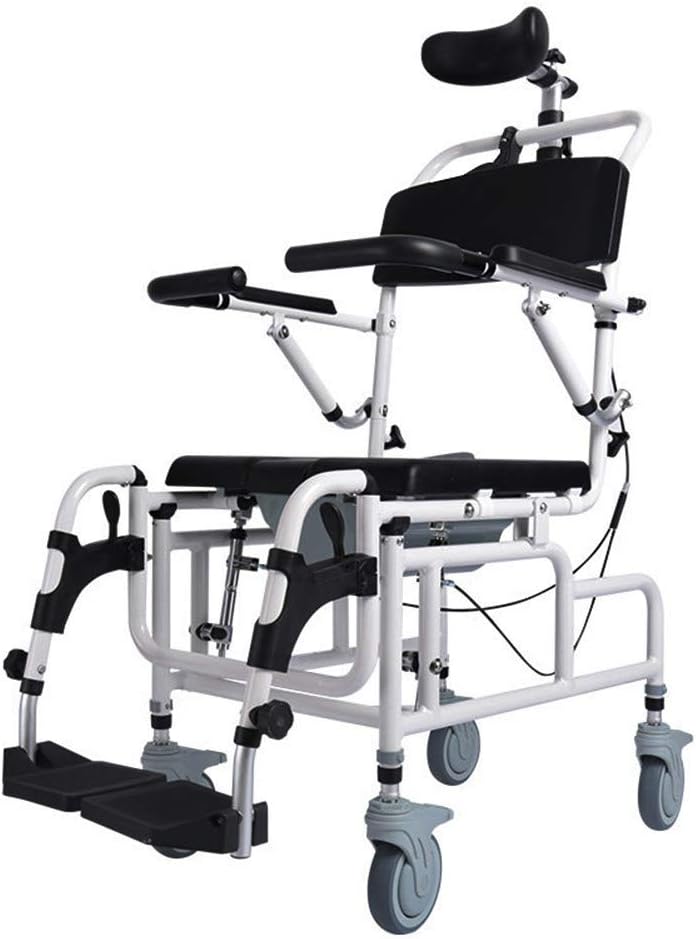 Nurth Tilt-in-Space Reclining Shower/Toilet Commode Chair, with Padded Seat, Back, Armrests. Care 4-in-1 Multifunction Chair, Flip-up Arm and Foot Rests, Commode Pail and Adjustable Headrest