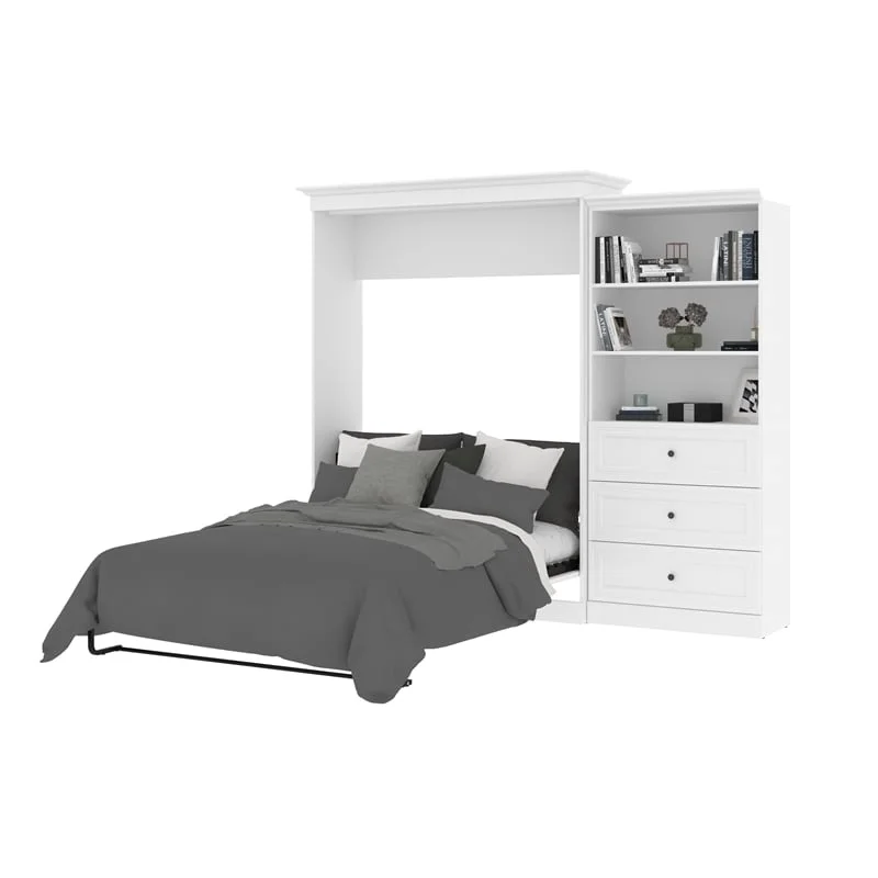 Atlin Designs Wood Queen Murphy Bed and Organizer with Drawers in White