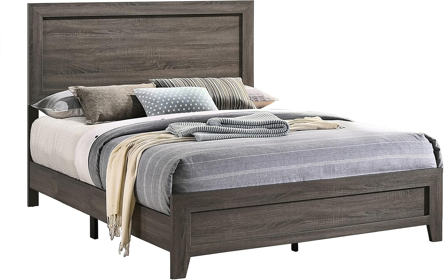 5PC Queen Bed + Dresser + Mirror + 2 Nightstands, Gray