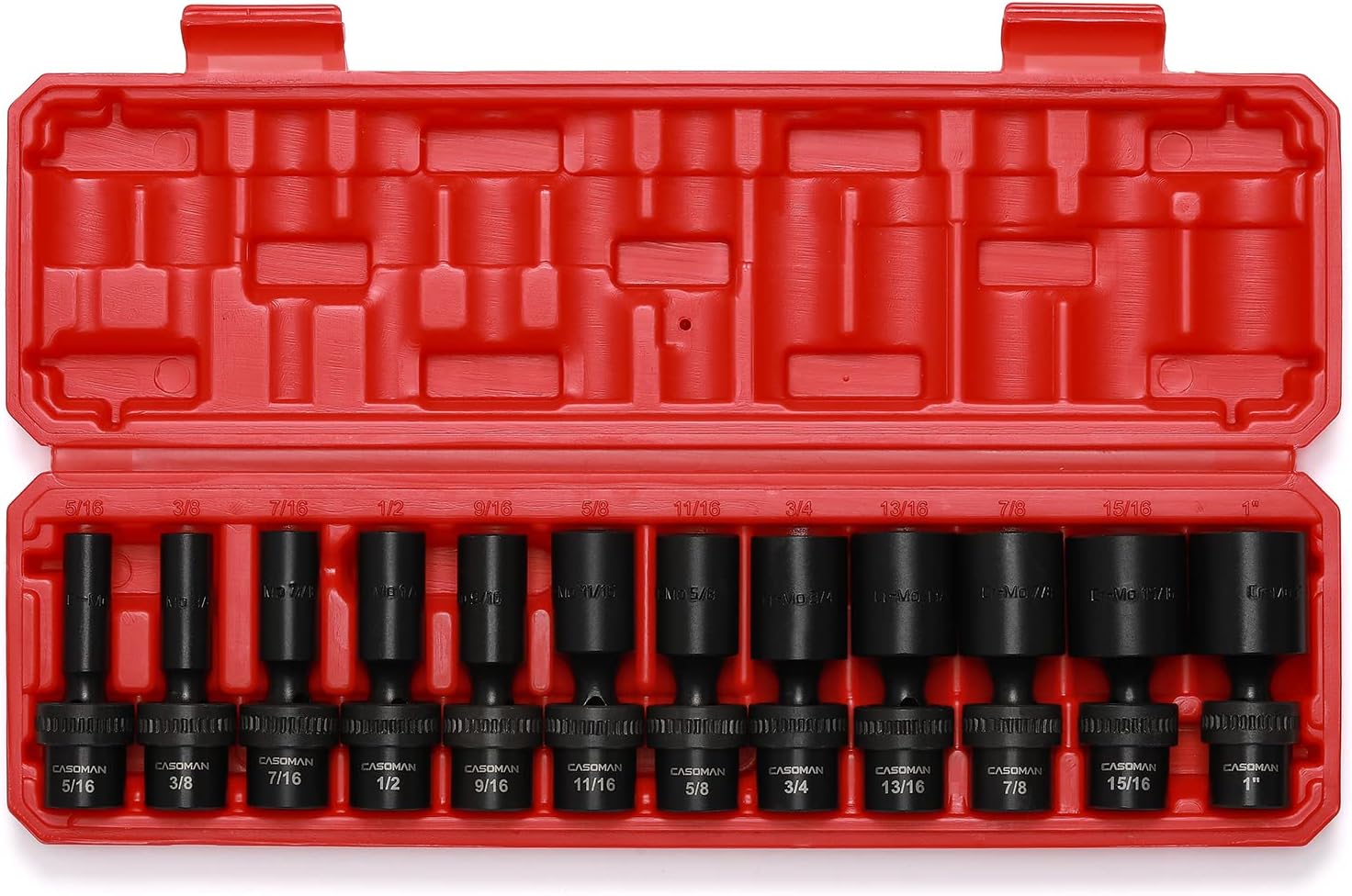 CASOMAN 15 PCS 3/8" Drive Shallow Universal Impact Socket Set, 6 Point, Metric,8-22mm