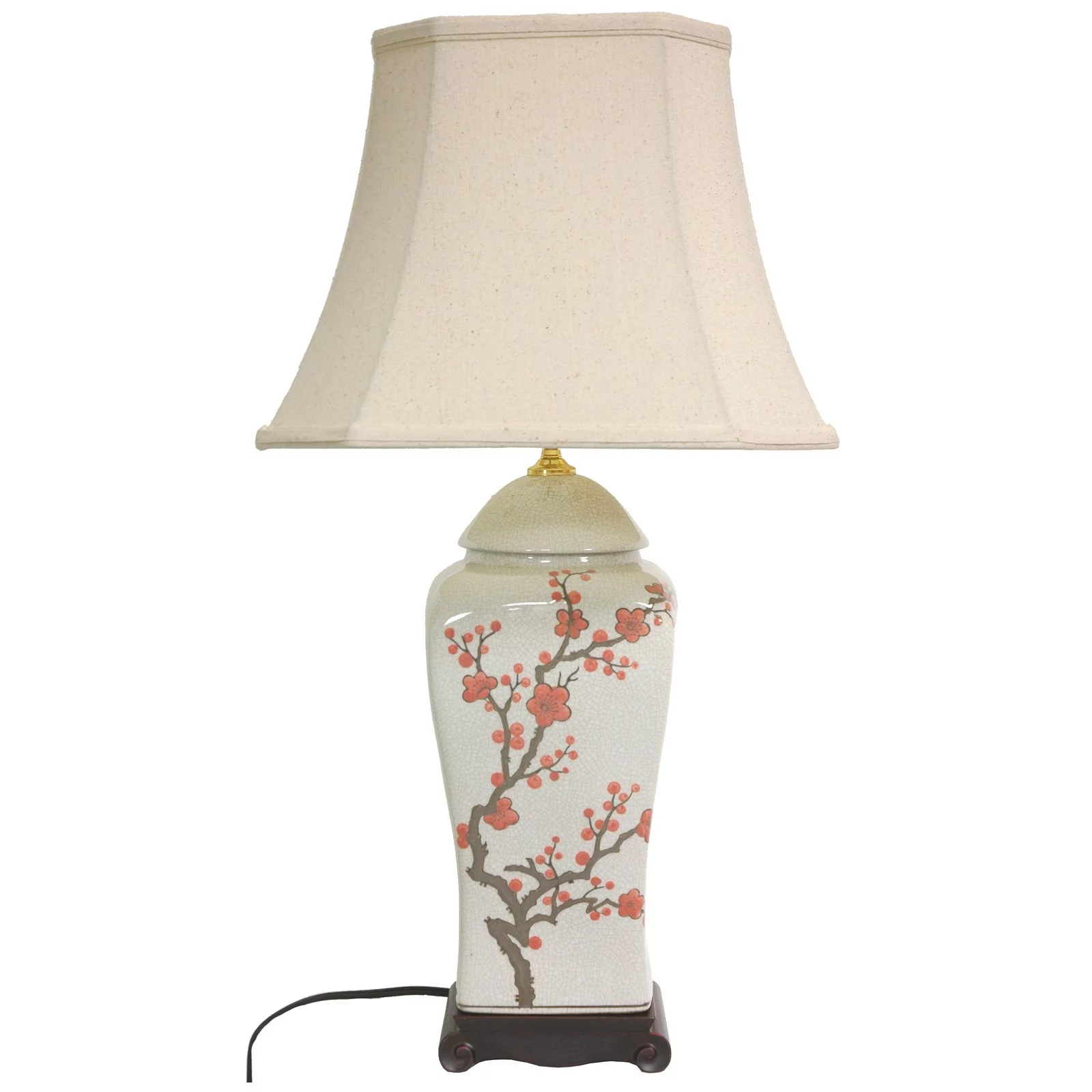 Oriental Furniture 26" Cherry Blossom Vase Lamp, Table lamp, Asian, Porcelain
