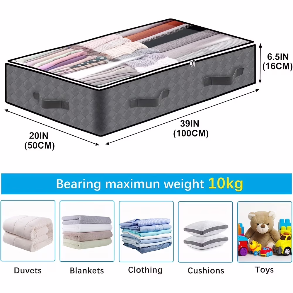 4 Pack Under Bed Storage Containers - Large Capacity Foldable Fabric Bins with Clear Window - Classic Rectangular, Multi-Purpose for Bedroom Organization &amp; Storage