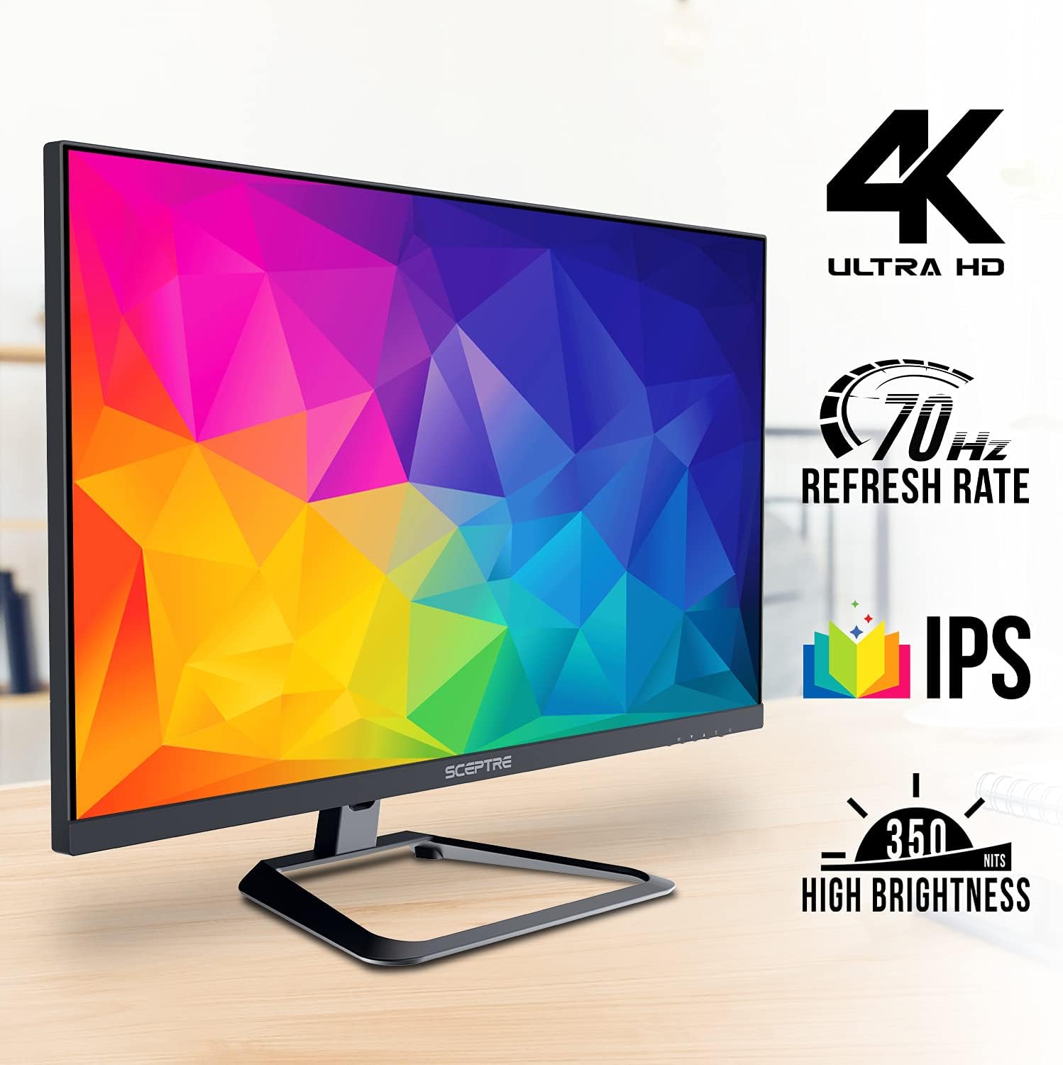 Sceptre 4K IPS 27" 3840 x 2160 UHD Monitor up to 70Hz DisplayPort HDMI 99% sRGB Build-in Speakers, Black 2021 (U275W-UPT)