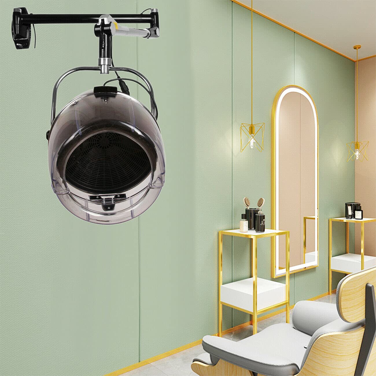 Professional Wall Mounted Hair Dryer 2, Adjustable Hood Salon Dryer with Swing Arm, Professional Hair Dryer for Fast Drying, CE Approved, Black