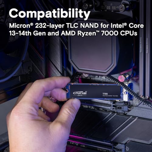 Crucial T705 2TB PCIe Gen5 NVMe M.2 SSD - Up to 14,500 MB/s - Game Ready - Internal Solid State Drive (PC) - +1mo Adobe CC - CT2000T705SSD3